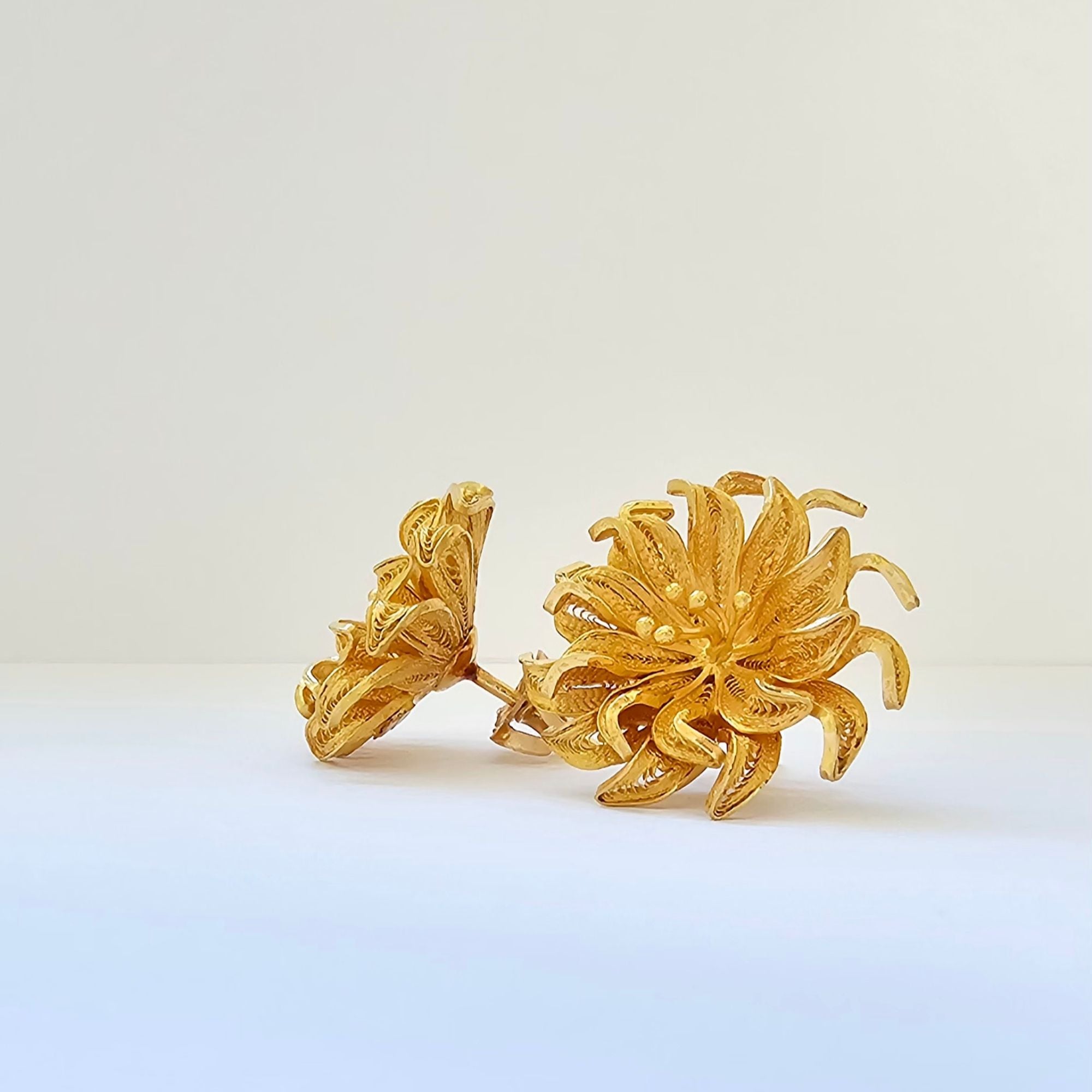 Boucles d’oreilles motif floral en or jaune 18 carats