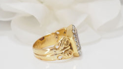 Bague En Or Jaune, Grenat Et diamants taille rose