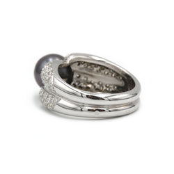 Bague or blanc 750 diamants environ 3 carats et perle de tahiti