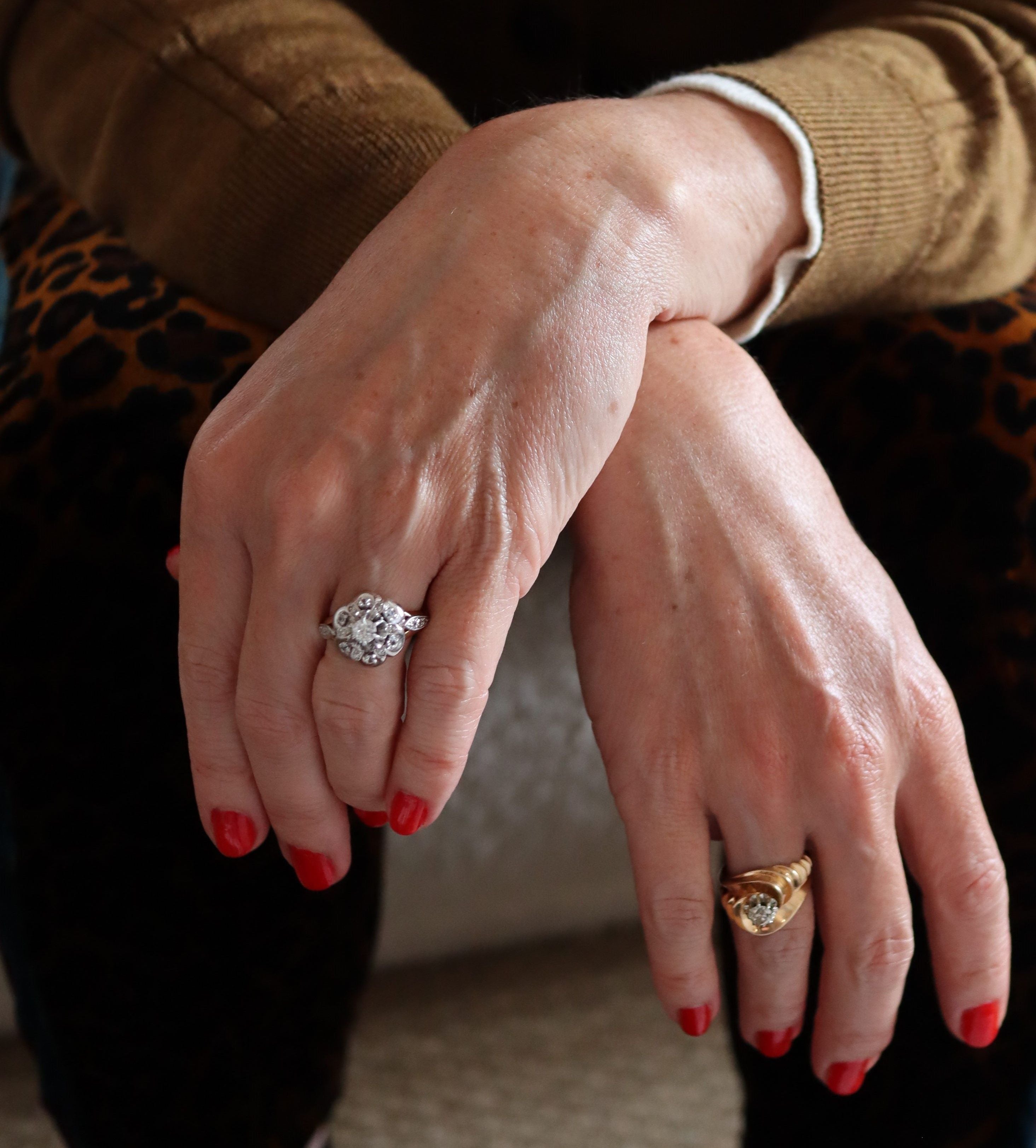 Bague Marguerite diamants en or rose et platine