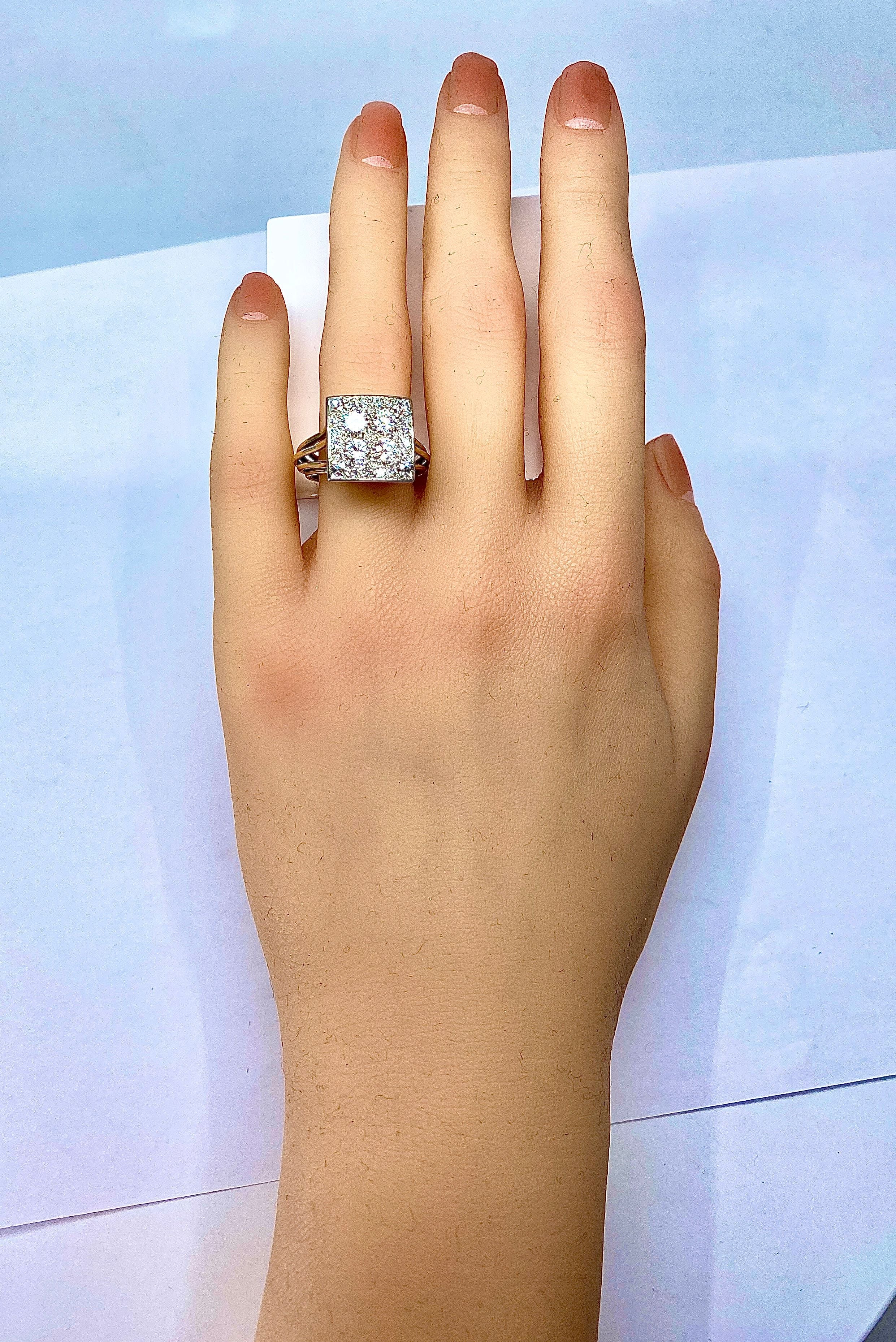 Bague en or jaune et or blanc 18 carats pavée de diamants