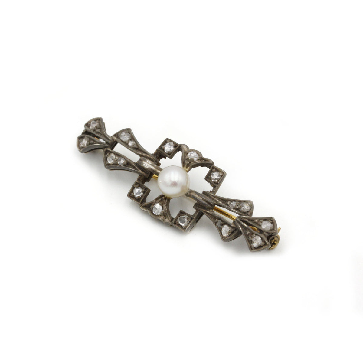Broche XIXème - Or, Argent, perle et diamants