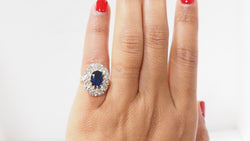 Bague Pompadour en or jaune saphir et diamants