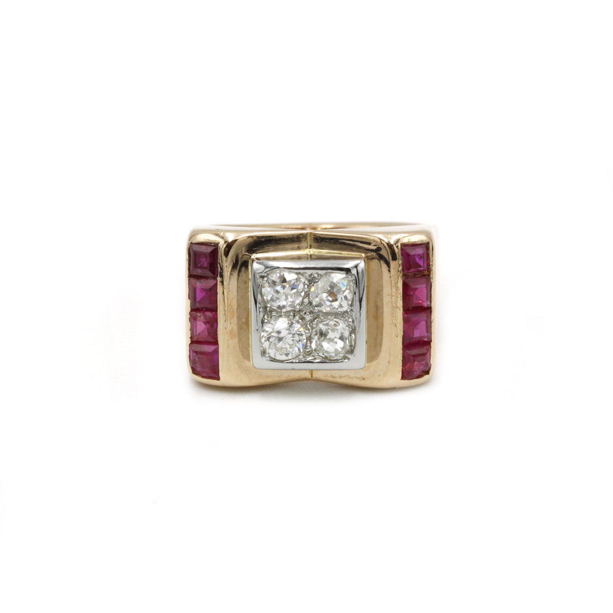 Ring TANK - Gold, diamonds and rubies