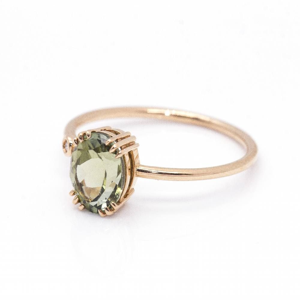 Ring green in yellow gold, tourmaline and diamond