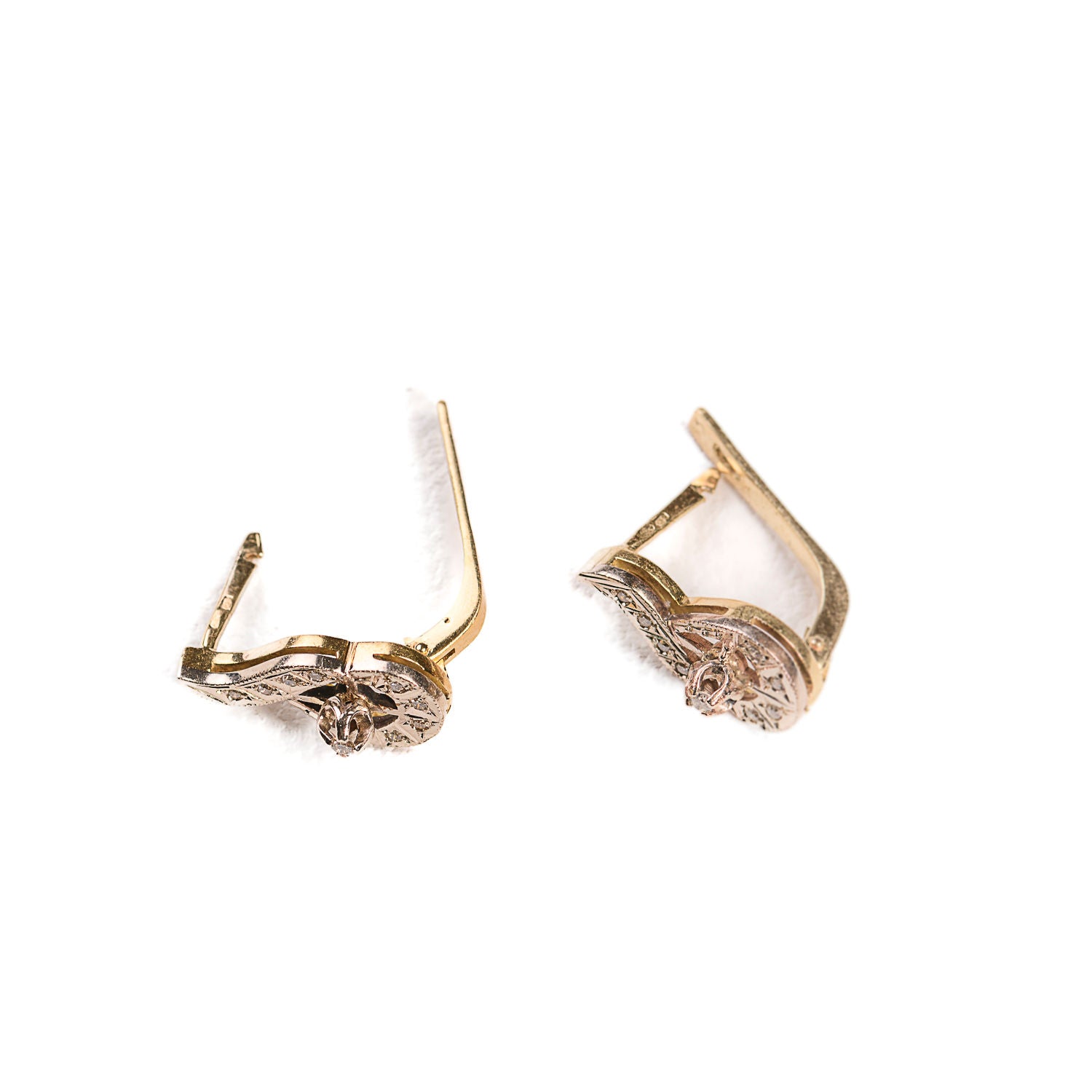 Earrings Sleepers in yellow gold, paltinium and diamonds