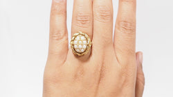 Bague Basculante En Or Jaune, Perles Et Amazonite