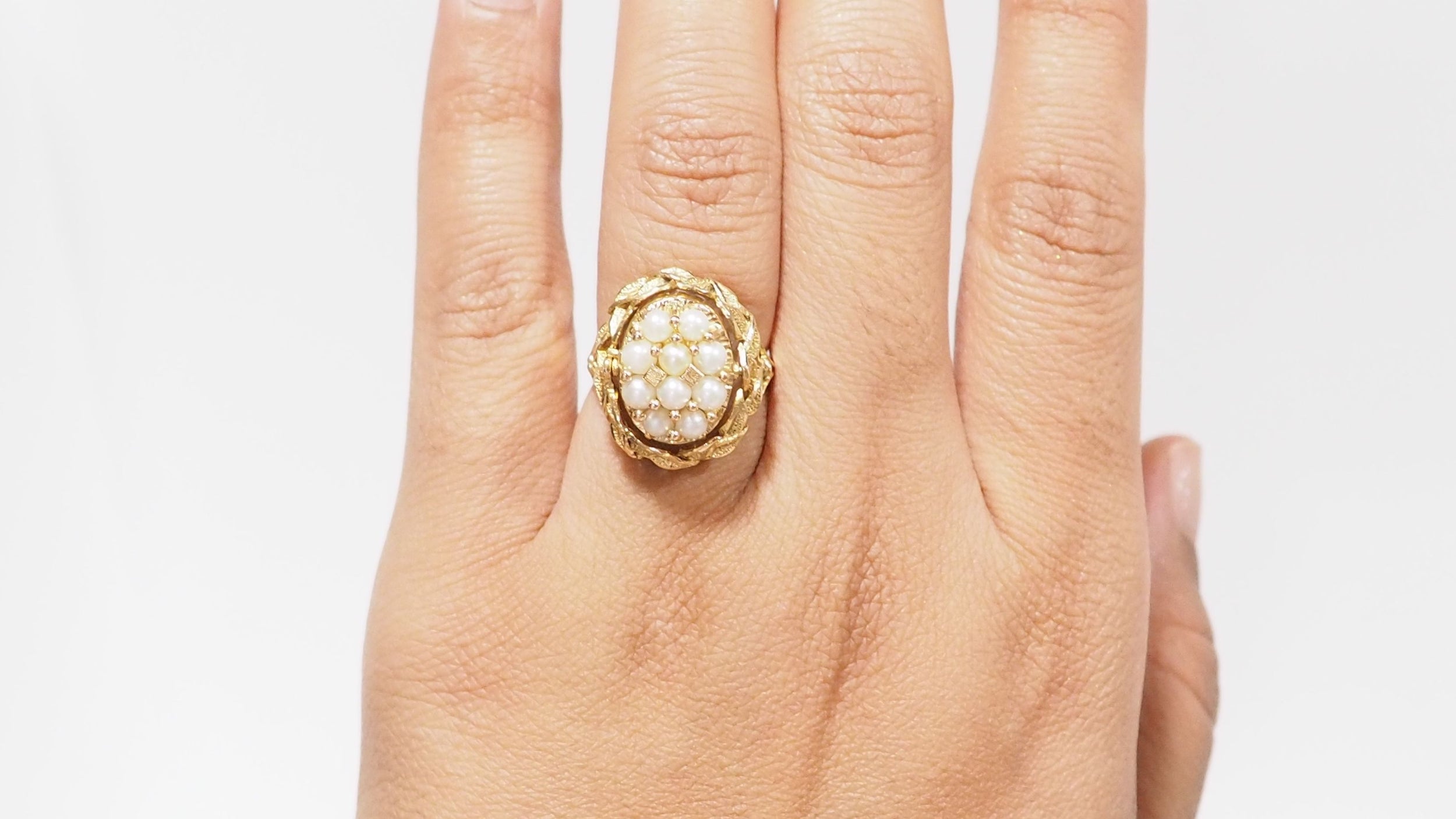 Bague Basculante En Or Jaune, Perles Et Amazonite