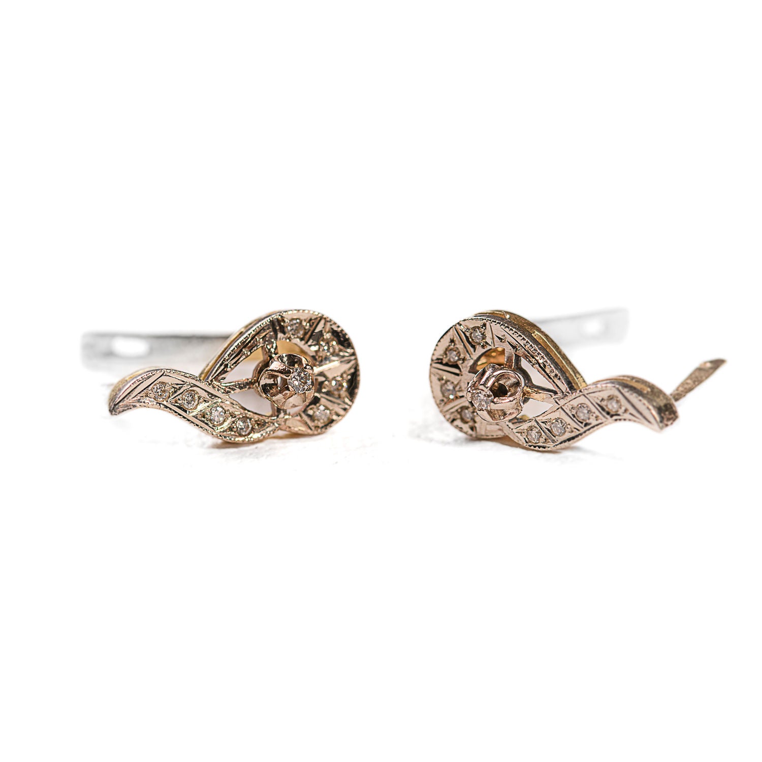 Earrings Sleepers in yellow gold, paltinium and diamonds
