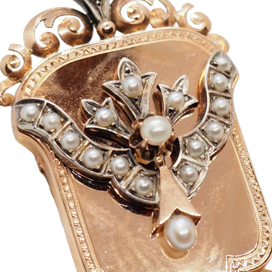 Broche pendentif Napoléon III en or rose, ornée de perles