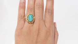 Bague Basculante En Or Jaune, Perles Et Amazonite