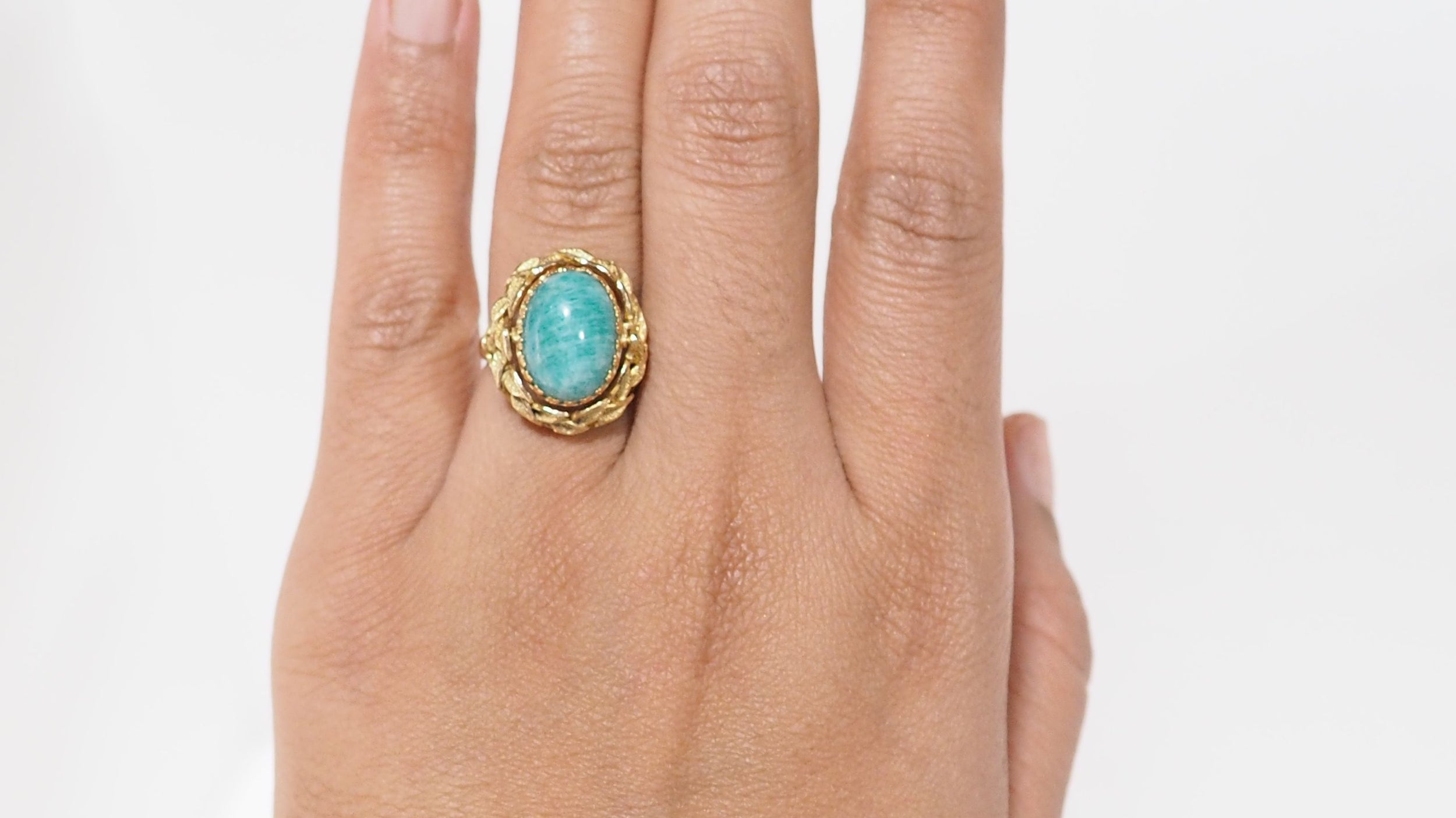 Bague Basculante En Or Jaune, Perles Et Amazonite