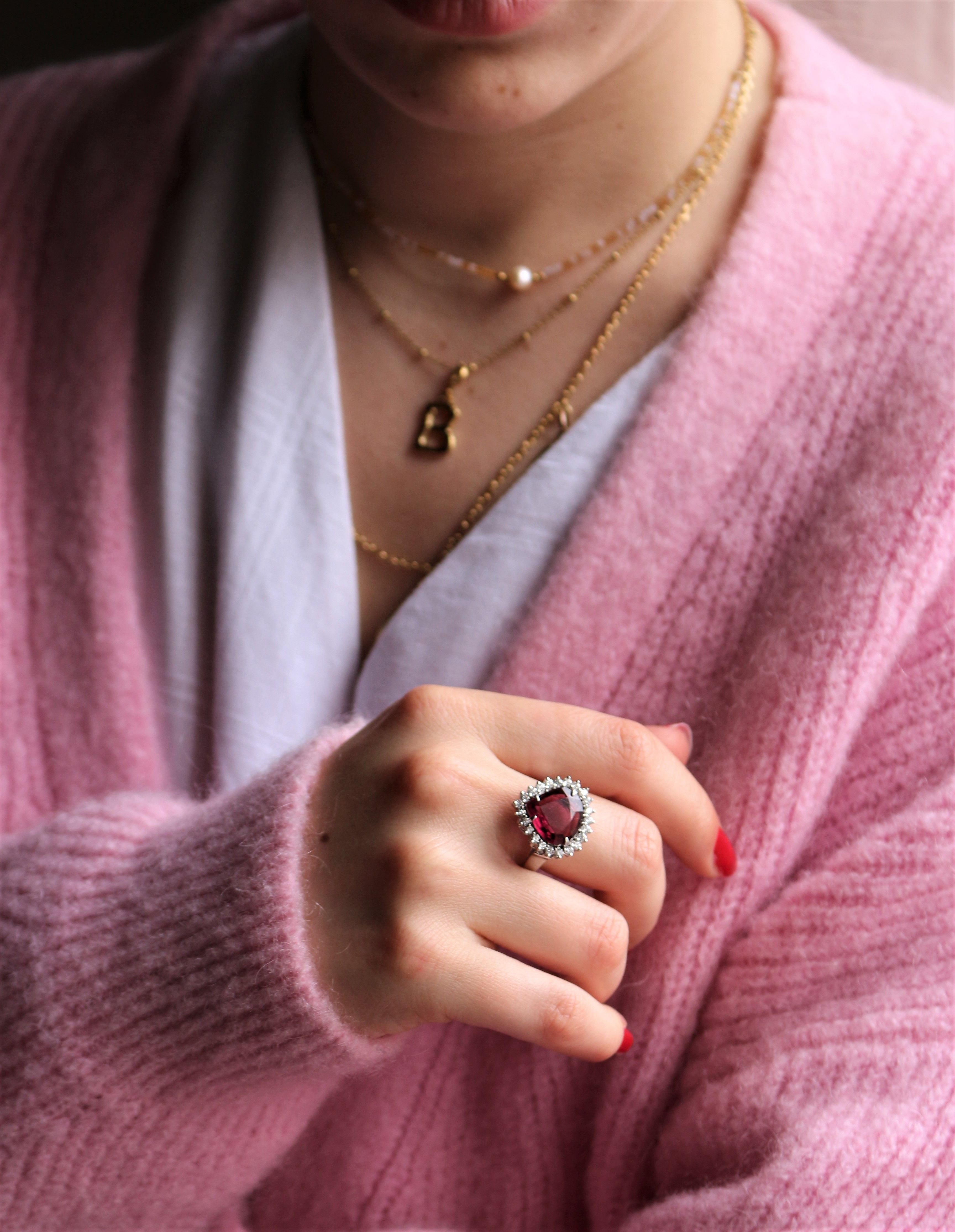 Rubellite and diamond ring