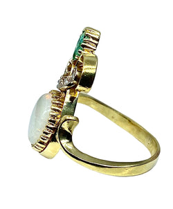 Bague en or jaune et or blanc 18 carats en opale, émeraude et diamants