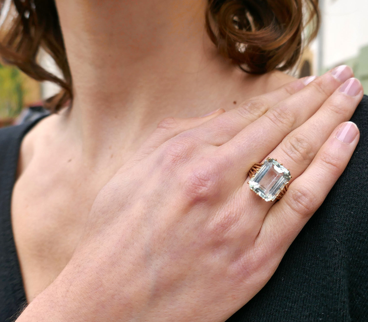 Ring Cocktail in yellow gold and aquamarine