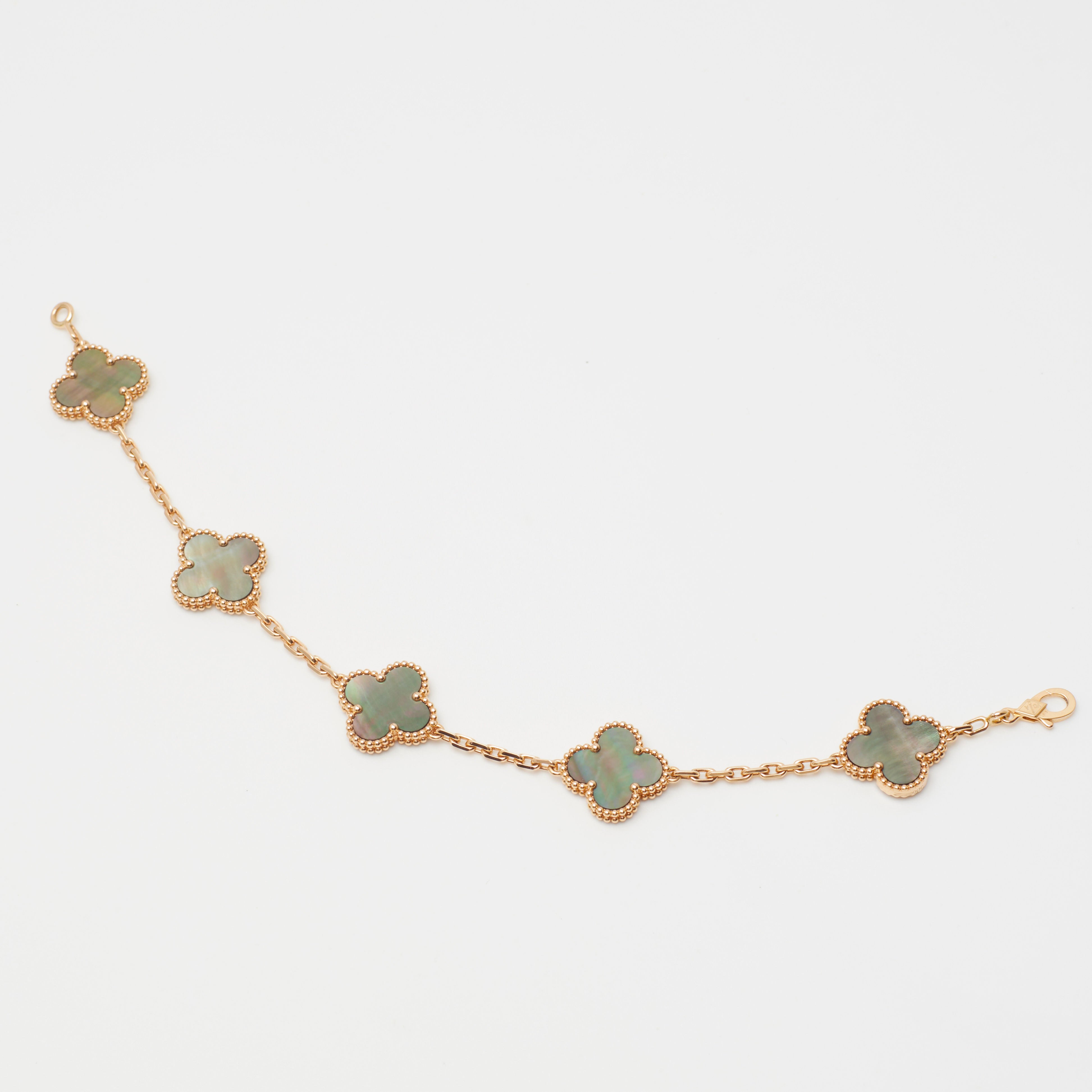 Bracelet Van Cleef & Arpels SPECIAL ORDER Vintage Alhambra 5 motifs nacre grise en or rose