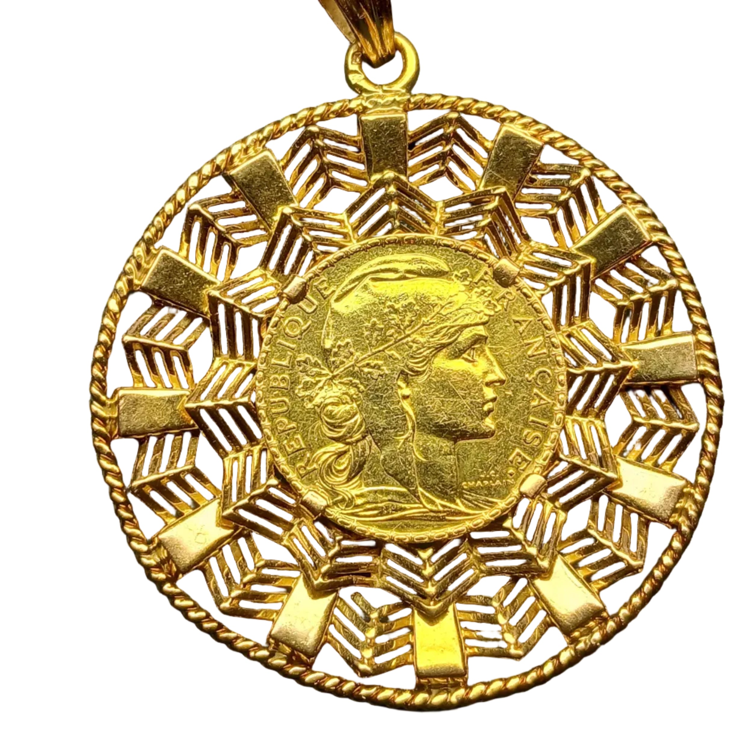 Pendentif médaille porte-pièce en or jaune
