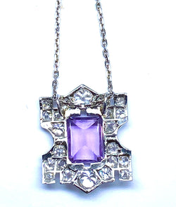Platinum pendant: amethyst and diamonds