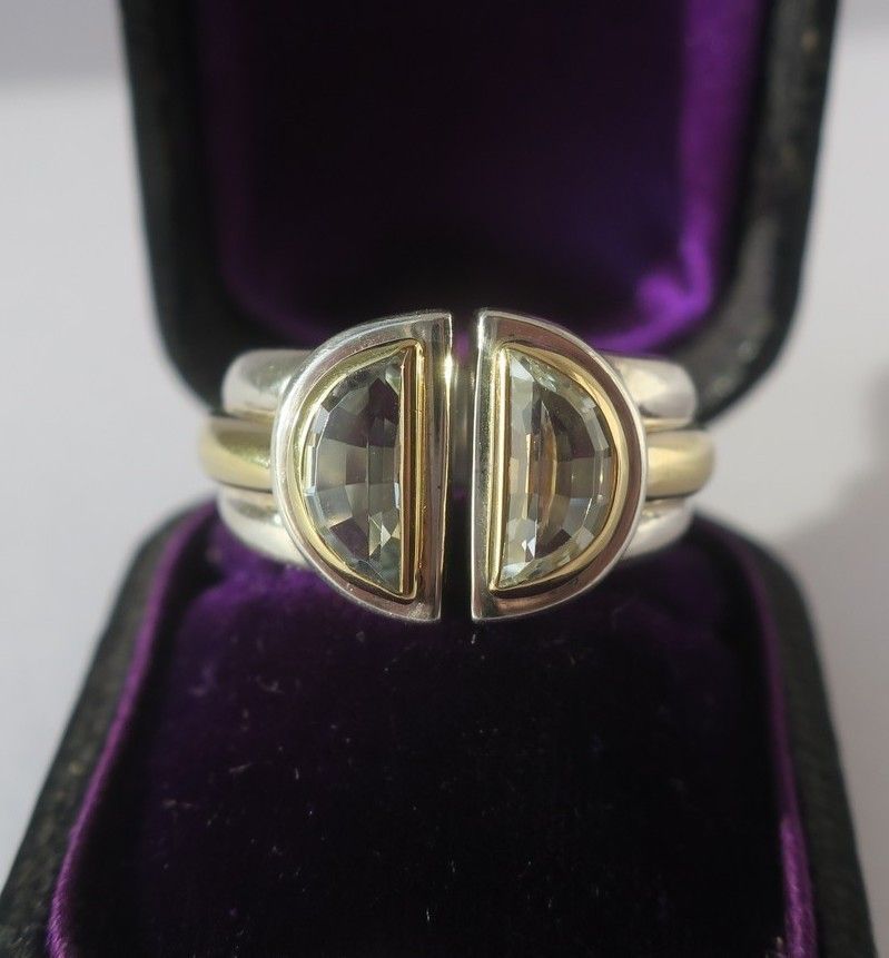 CHRISTOFLE ring 'Variations' 1986 yellow gold, silver, aquamarine