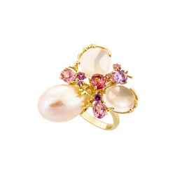 Bague Romance Divine en or jaune 18 carats, perle et quartz rose – EU54