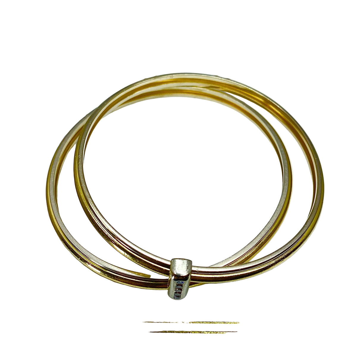 Bracelet double joncs or 18 carats, diamants, Yves Saint Laurent