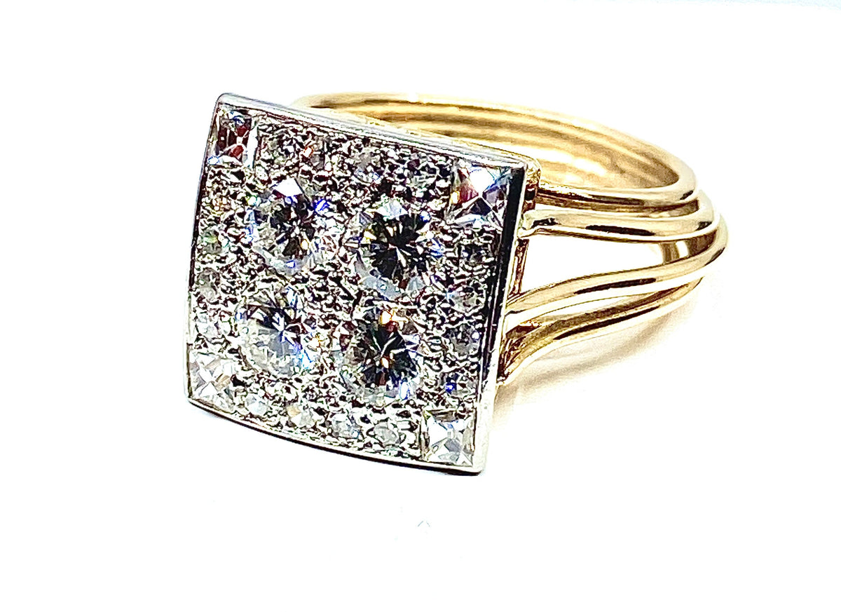 Ring in yellow gold, white gold and diamonds