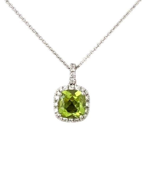 Collier, en or blanc 18k serti d’un très beau péridot