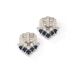 Double Broche Clip Art déco en platine et or blanc, et en saphirs et diamants