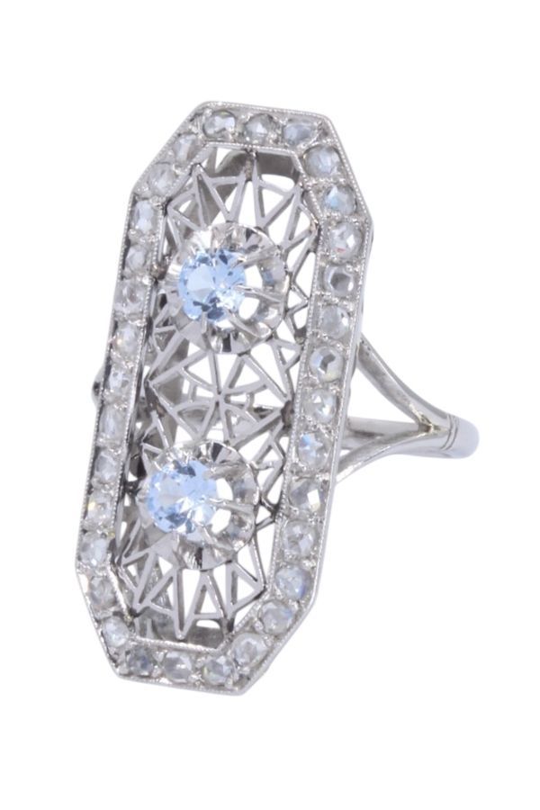 Ring Marquise en paltinium, aquamarine and diamonds