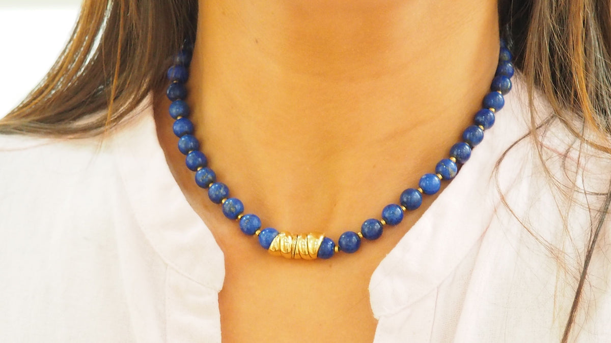 Lapis Lazuli Pearl Necklace With Gold Clasp