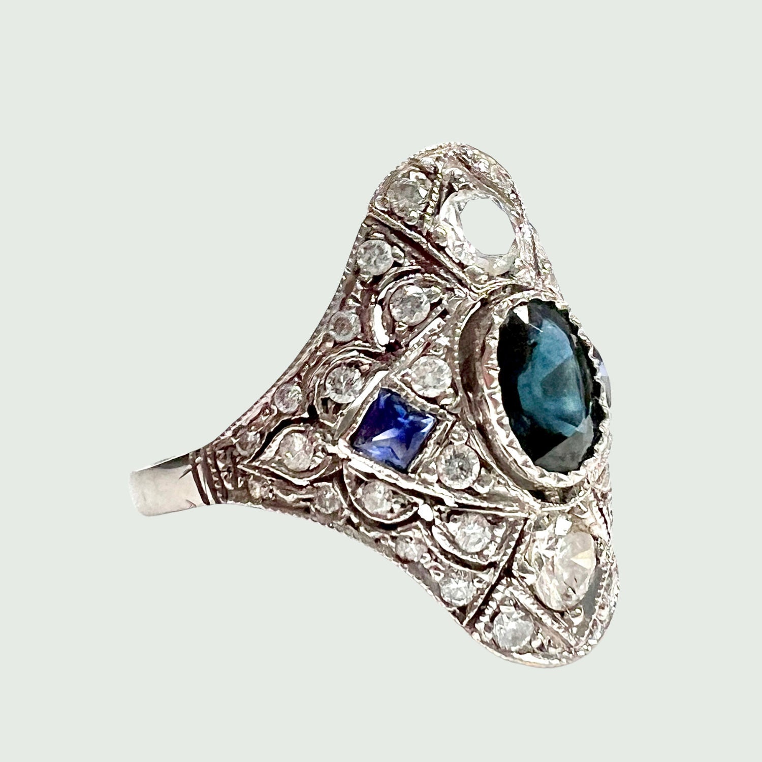Platinum, sapphire and diamond ring 