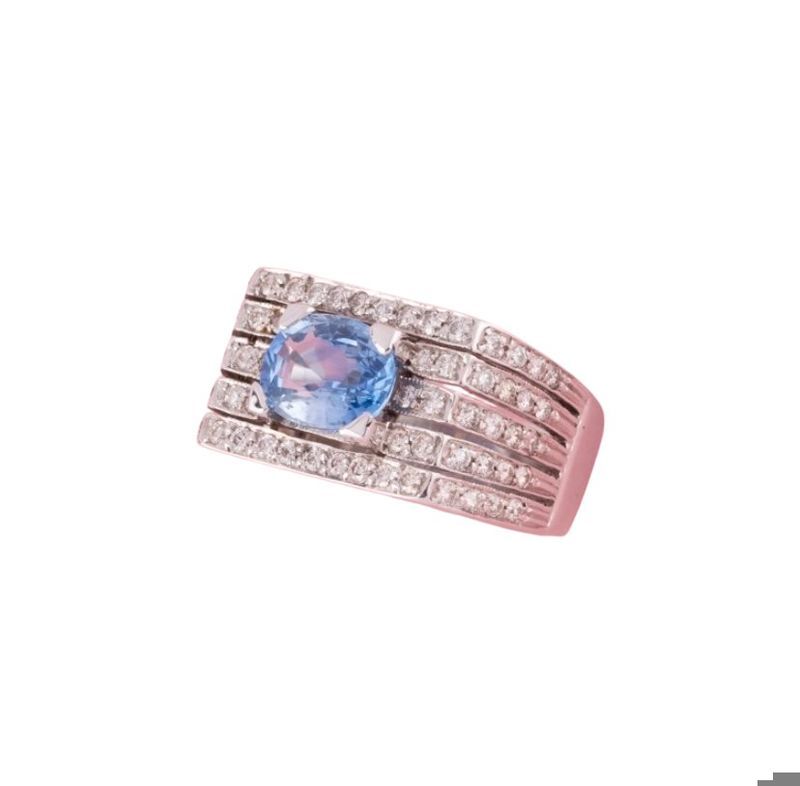 Tank ring in 18k white gold with sapphire and diamonds 