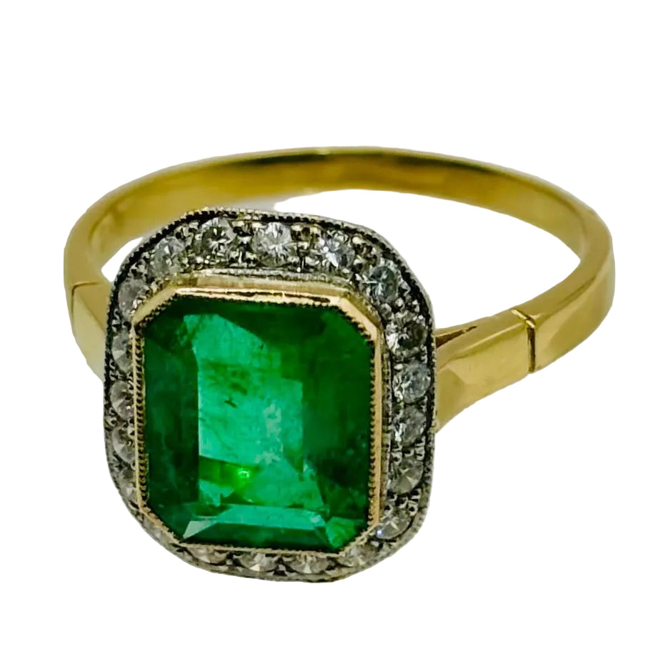 Bague Majestad Esmeralda en or jaune et platine avec émeraude et diamants