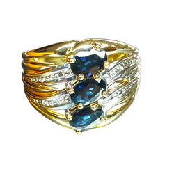 Bague en or jaune et blanc saphirs