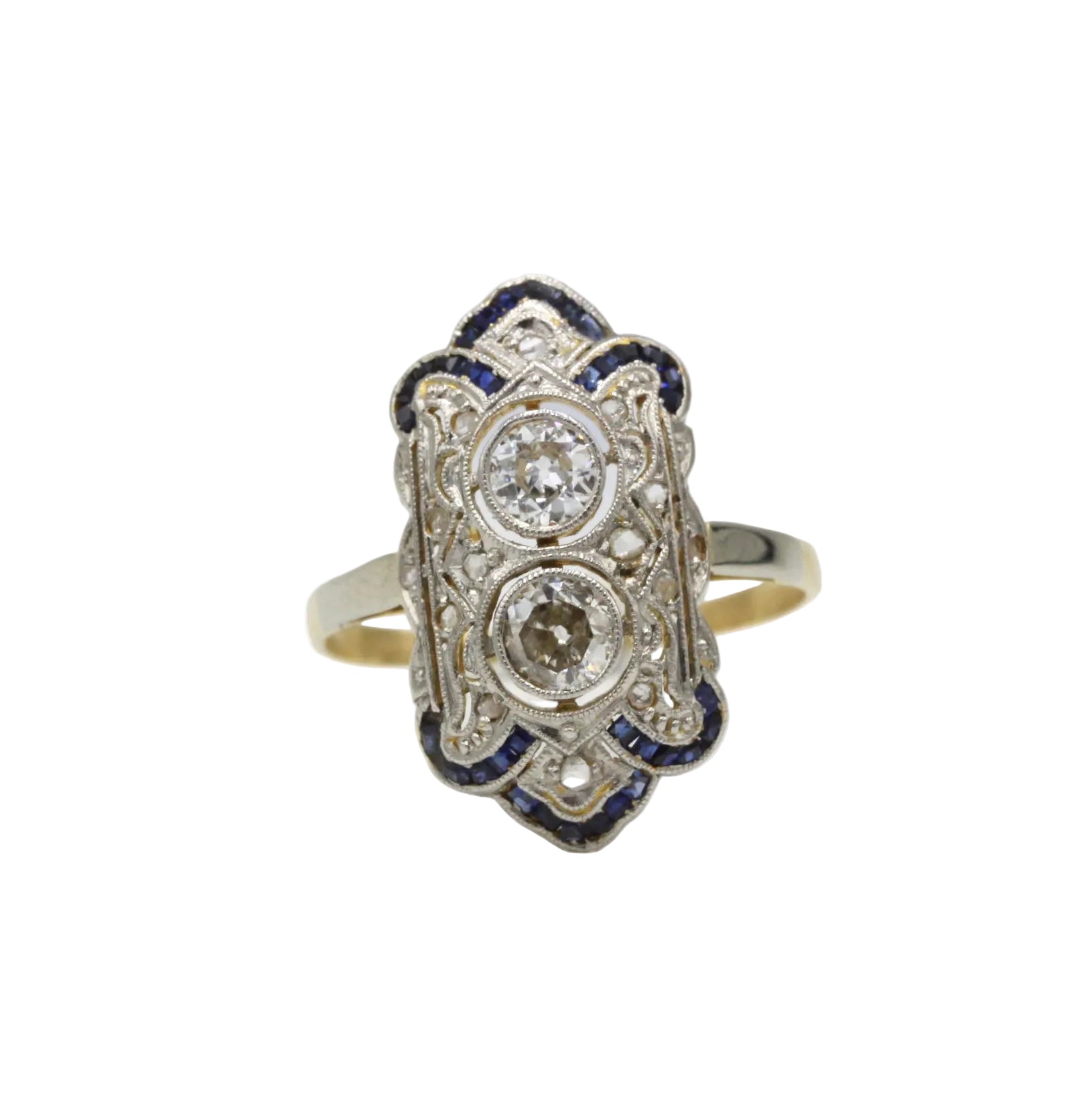 Bague Art déco en or diamants et saphirs