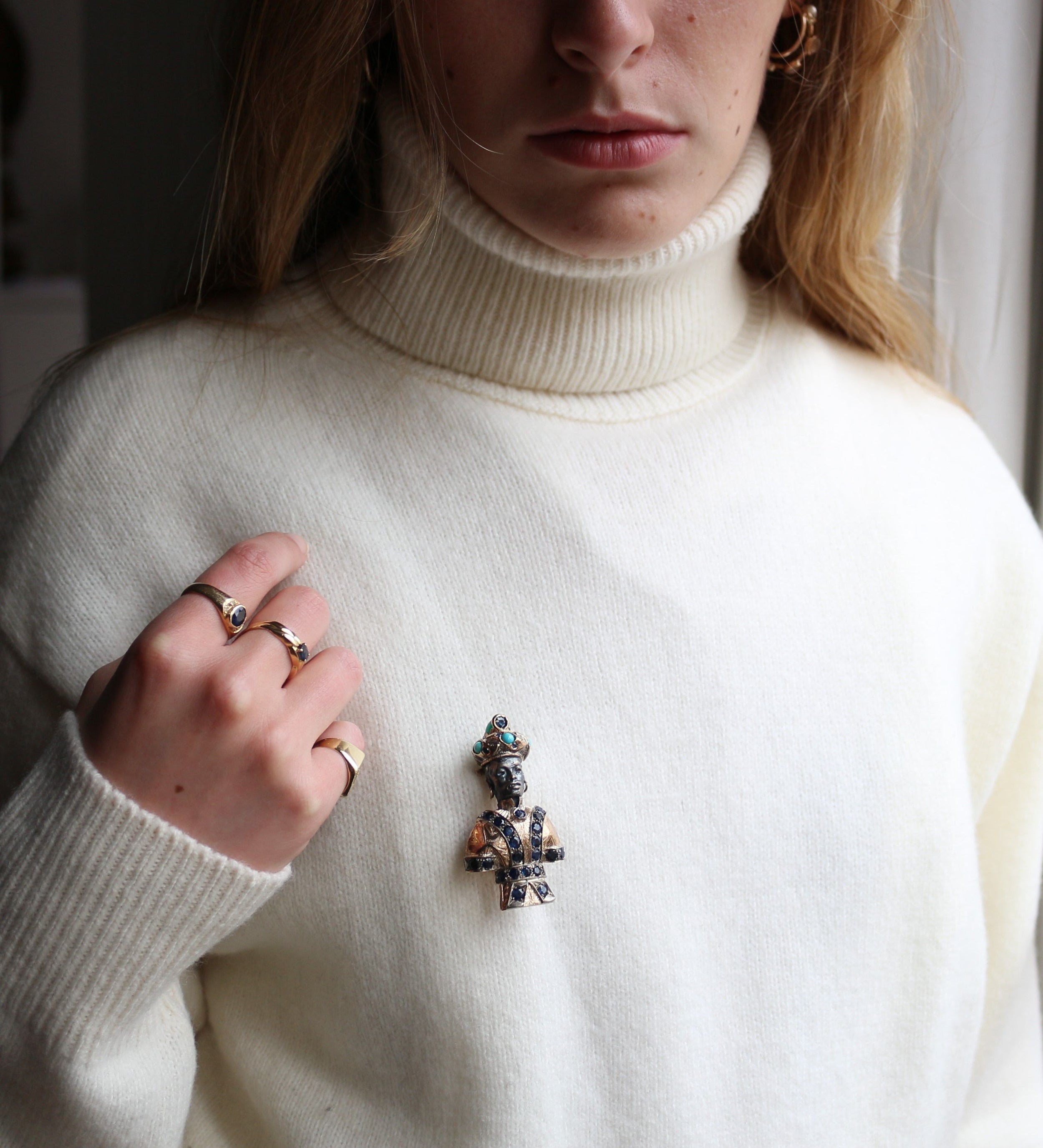 Tête de Maure ou Moretto en or jaune et argent