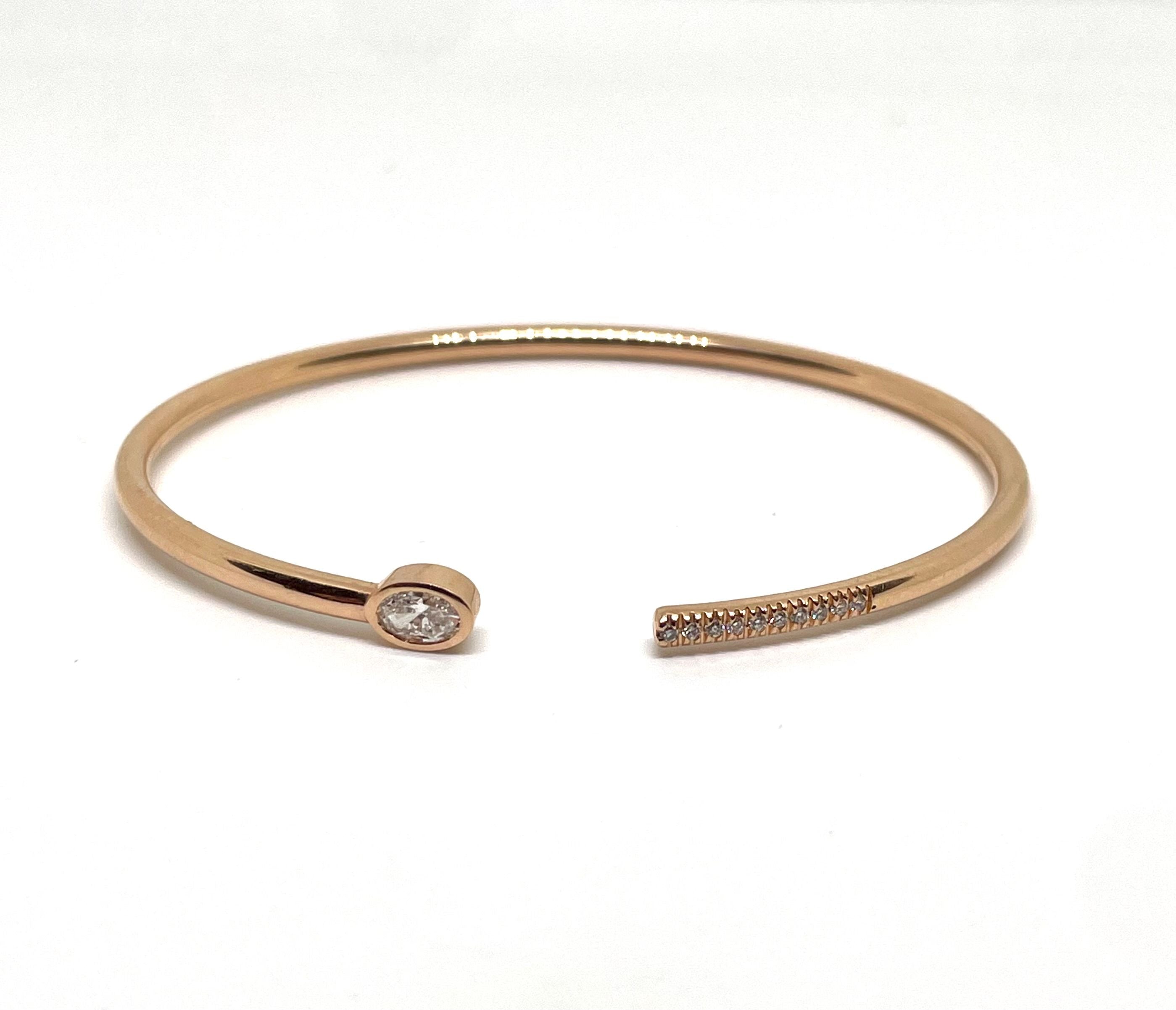 Bracelet jonc ouvert or rose et diamants