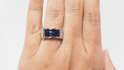 Bague bandeau en or blanc, saphirs et diamants