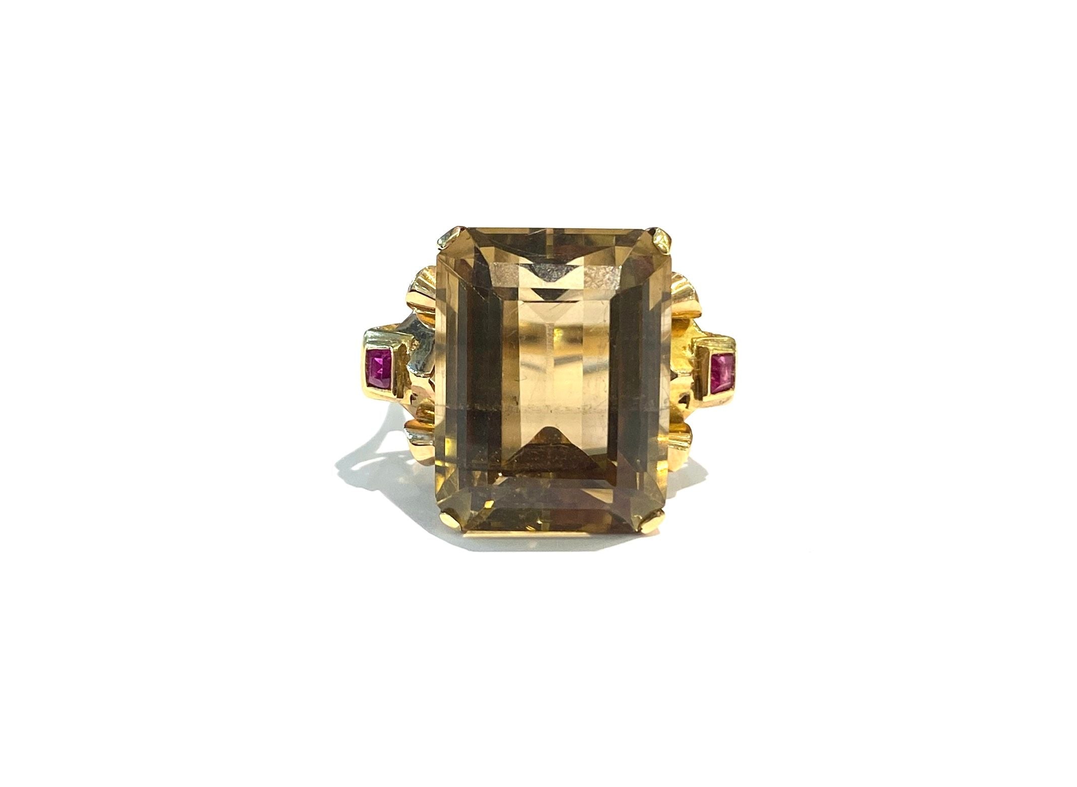 BAGUE DES ANNÉES 40 EN OR JAUNE ET CITRINE