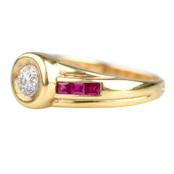 Bague Élégante design Art Déco en or jaune rubis et diamant
