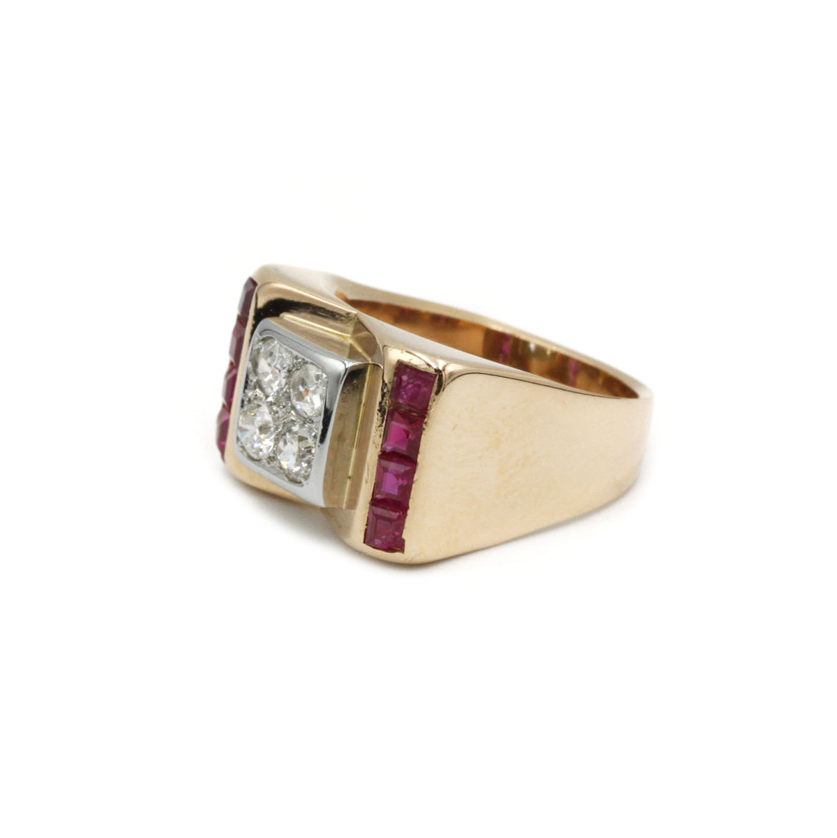 Ring TANK - Gold, diamonds and rubies