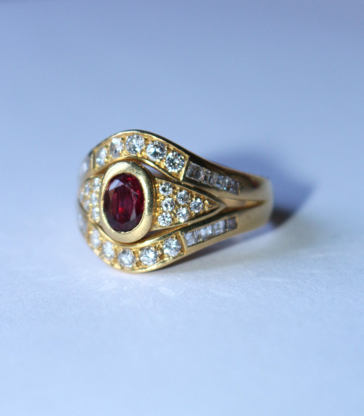 Ring Headband in yellow gold, ruby and diamonds