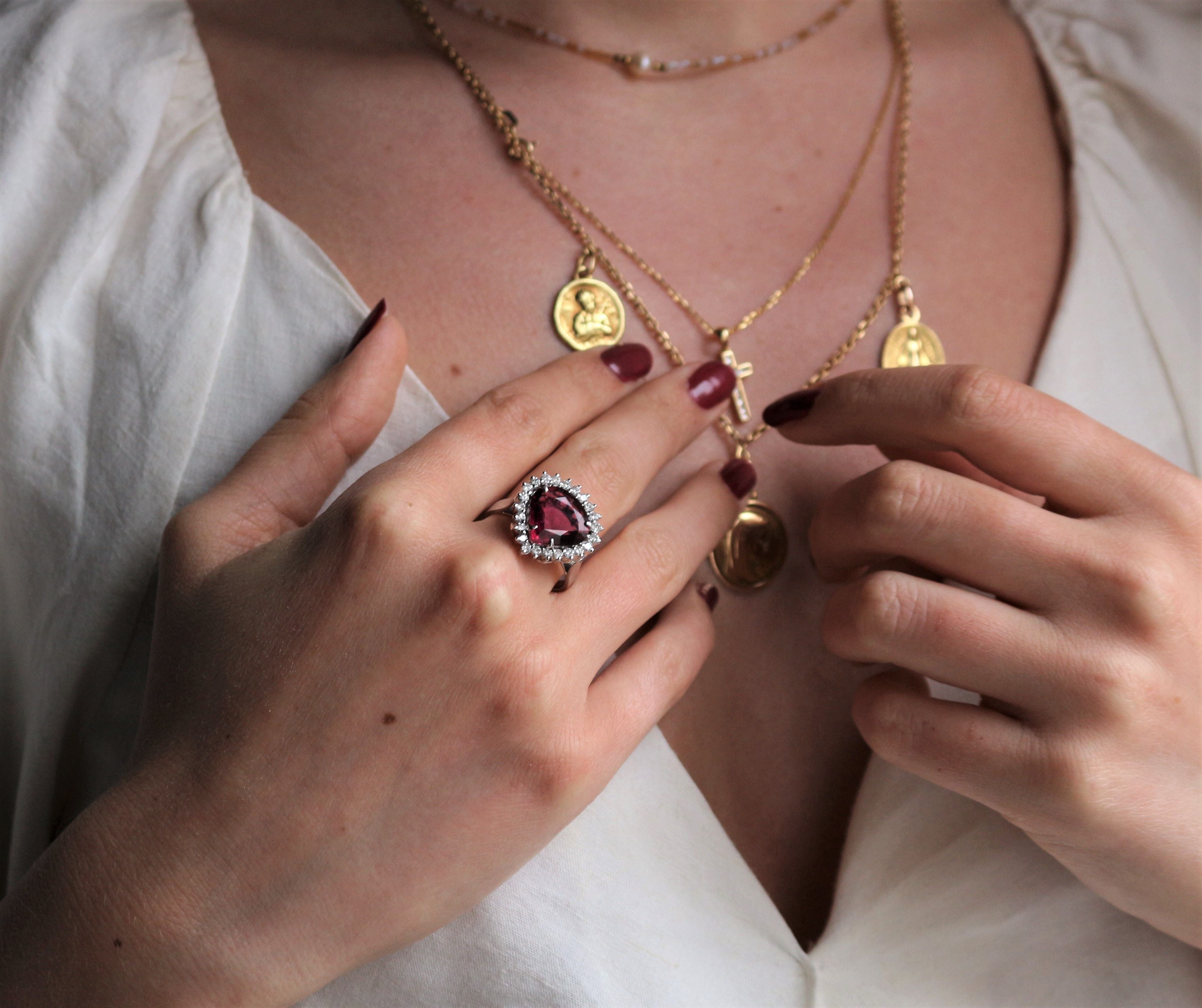 Rubellite and diamond ring