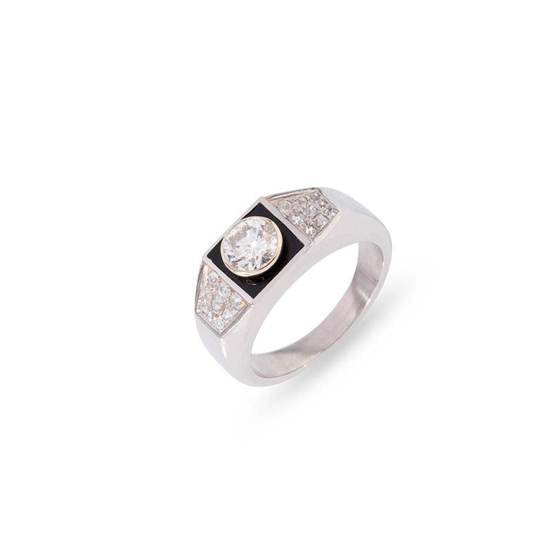 Bague Jonc MELLERIO en or blanc et platine, onyx et diamants