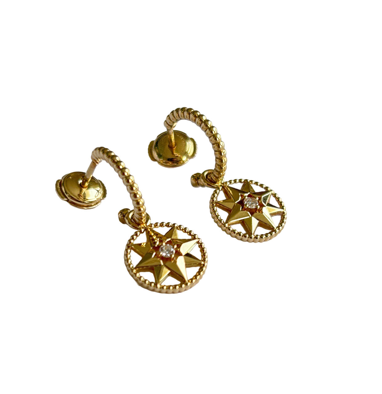 Paire de boucles d'oreilles DIOR Rose Des Vents en or jaune, nacre et diamants