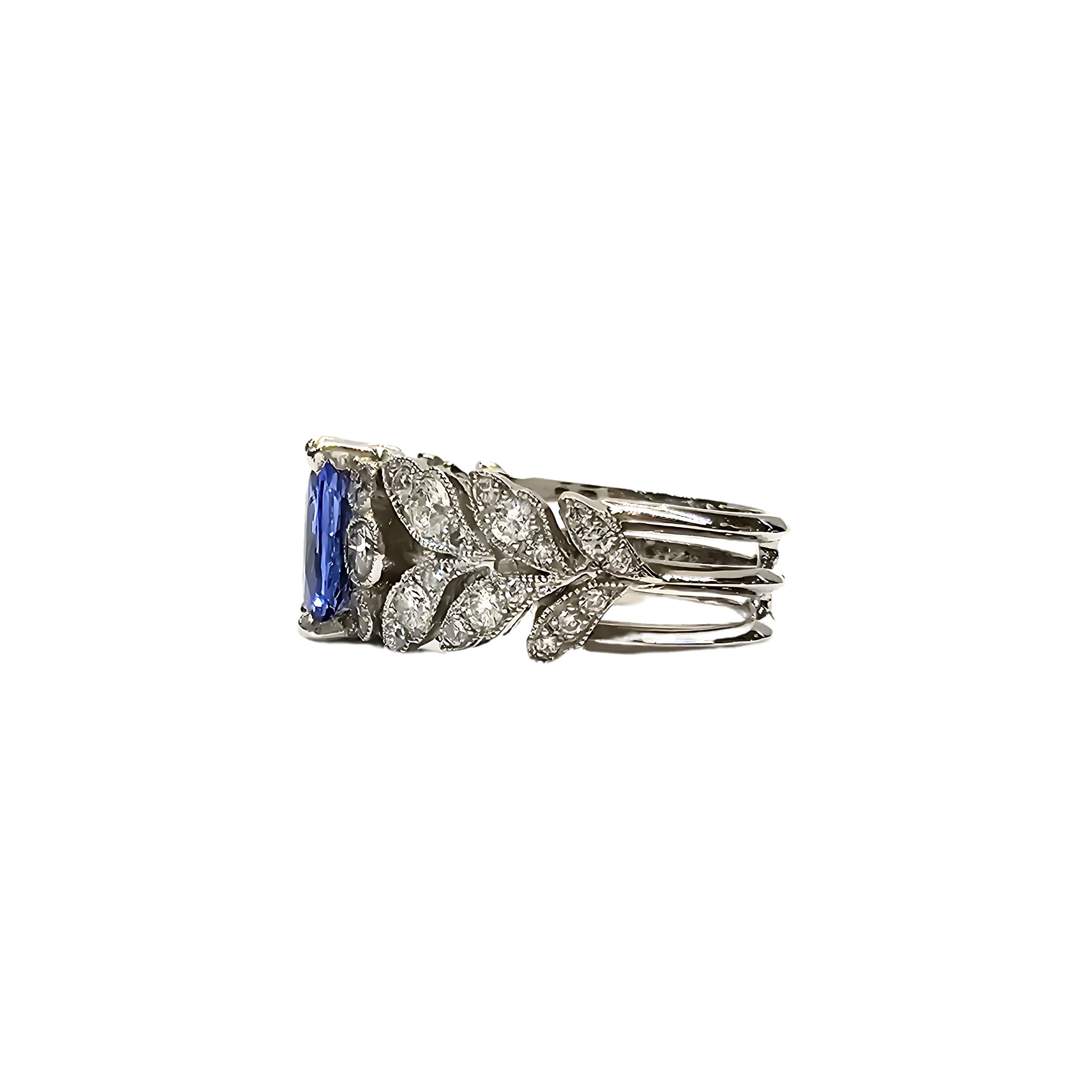 Bague en platine 850, diamants et saphir bleu naturels - Taille EU51