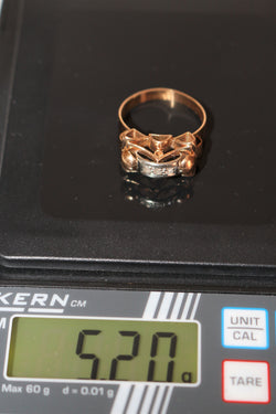 Bague Rétro Or Jaune Et Roses