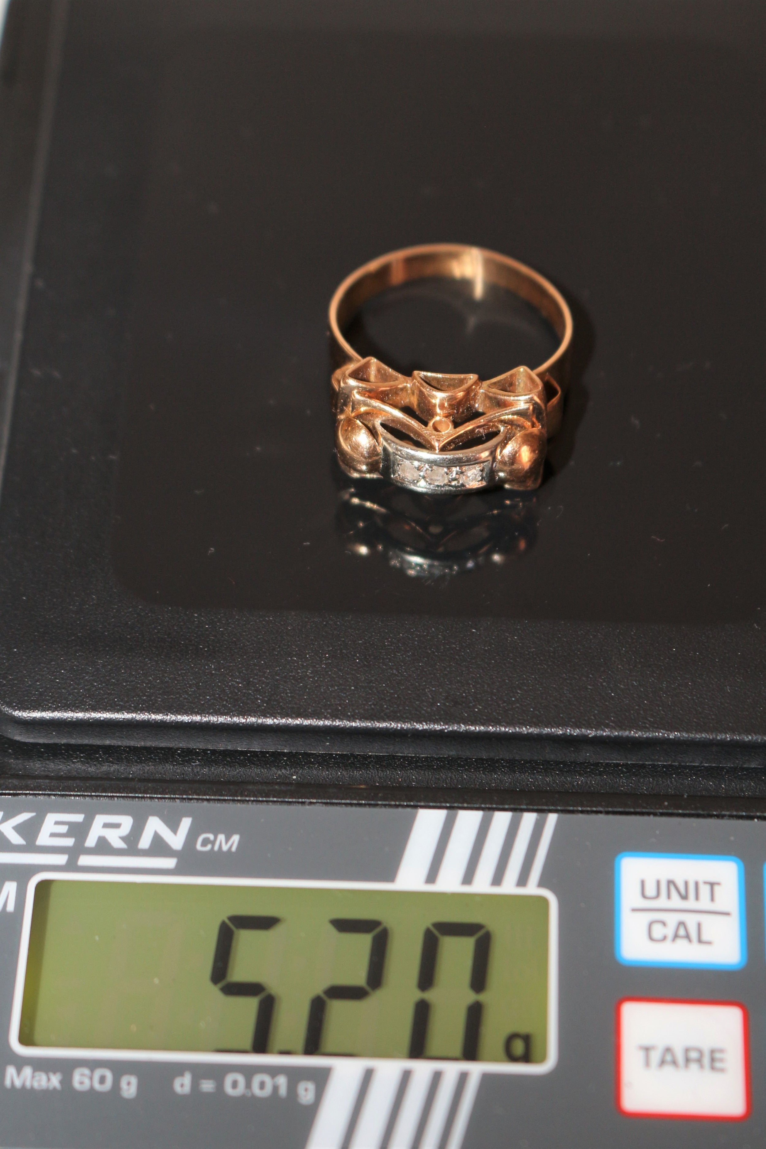 Bague Rétro Or Jaune Et Roses