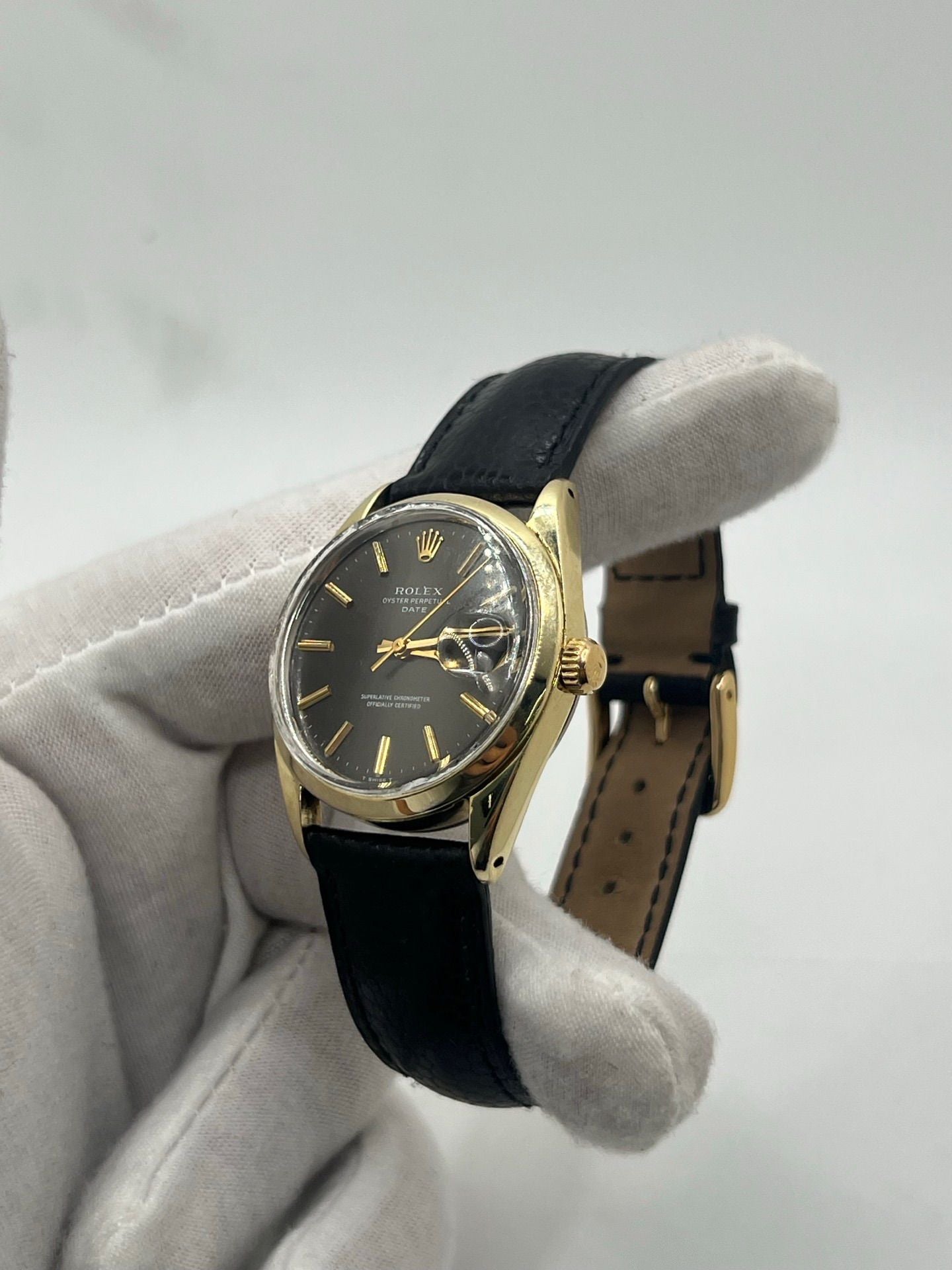 Watch ROLEX "Oyster Perpetual Date" in steel and leather