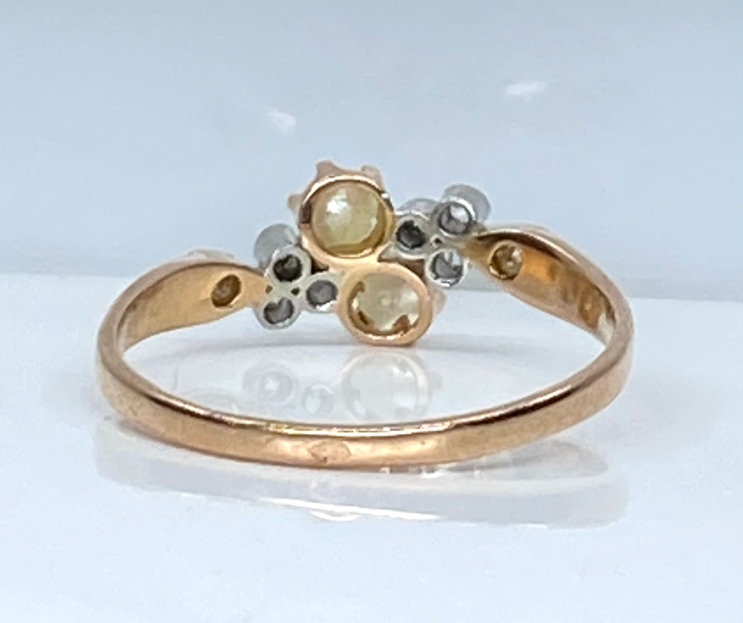 Bague en or rose perles et diamants